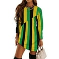 thumbnail image 1 of Black Yellow Green Stripes Loose Dress Evening Dress Summer Dresses for Women Luxury Dress Long Sleeved Dress, 1 of 4