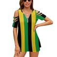thumbnail image 1 of Black Yellow Green Stripes Womens Summer V Neck Zipper Top Short Sleeve T Shirt Off Shoulder Top Casual Classy Loose Shirts, 1 of 7