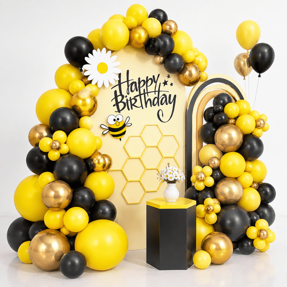 Black Yellow Latex Balloon Arch Kit 113-Piece Party Decor for Bee Theme Events