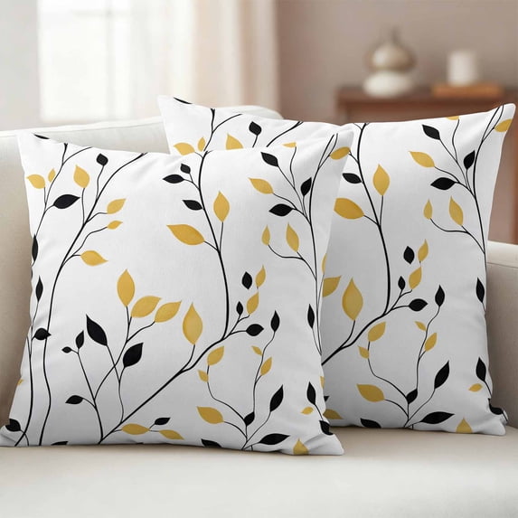 Black Yellow Leaf Pillow Covers 2 Pack Vintage Branch Tree Silhouette ...