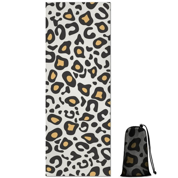 Black and Yellow Of Leopard Print Hot Yoga Mat Towel Non Slip for Hot Yoga - Quick-Drying Yoga Mat Cover with 4 Corner Pockets with Travel Bag - Hot Yoga Towel Non Slip 74"x26"