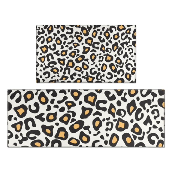 Black and Yellow Of Leopard Print Kitchen Rugs Sets Of 2,Anti Fatigue Kitchen Mat Rugs Non Slip Washable,Decorative Kitchen Floor Mats for Kitchen,Sink,Laundry,17"x30"+17"x47"