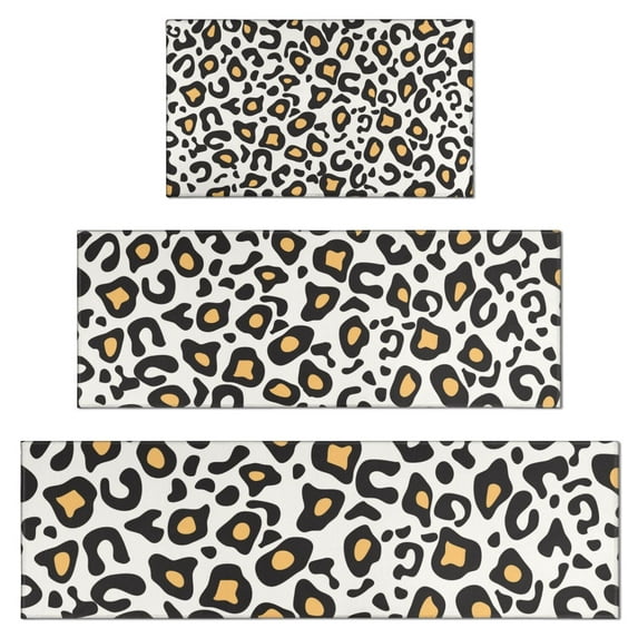 Black and Yellow Of Leopard Print Kitchen Rugs Sets Of 3,Kitchen Runner Rugs Non Skid Washable,Decorative Kitchen Floor Mats for Kitchen,Sink,Laundry,17"x30"+ 17"x47" + 17"x59"