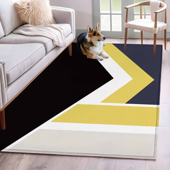 Black Yellow Lines Area Rugs 4x6 ft Geometric Abstract Black Yellow Blue Texture Washable Rug Non Slip Indoor Carpet Absorbent Floor Mat for Living Room Bedroom Dining Room