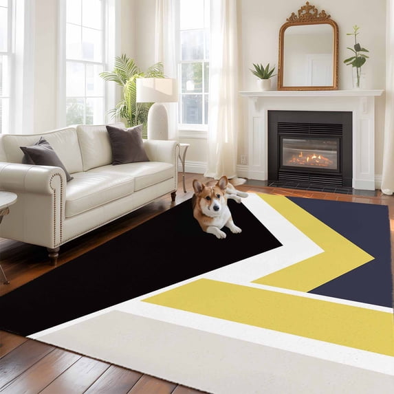 Black Yellow Lines Large Area Rugs 5x8 ft Geometric Abstract Black Yellow Blue Texture Washable Rug Non Slip Indoor Carpet Absorbent Floor Mat for Living Room Bedroom Dining Room