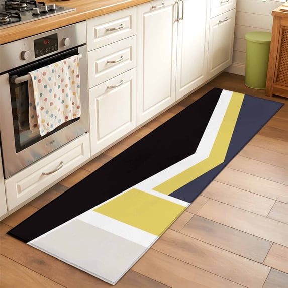 Black Yellow Lines Runner Rugs 2x6 ft Geometric Abstract Black Yellow Blue Texture Washable Hallway Rugs Non-Slip Floor Mats Absorbent Carpet Bedside Runners for Bedroom Kitchen Bathroom Laundry Room