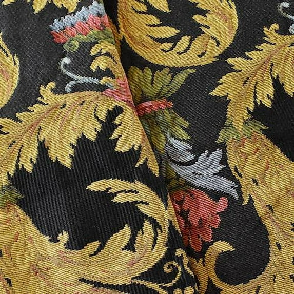 Black/Yellow/Multi Baroque Leaf Tapestry Decorating Fabric, Fabric By the Yard