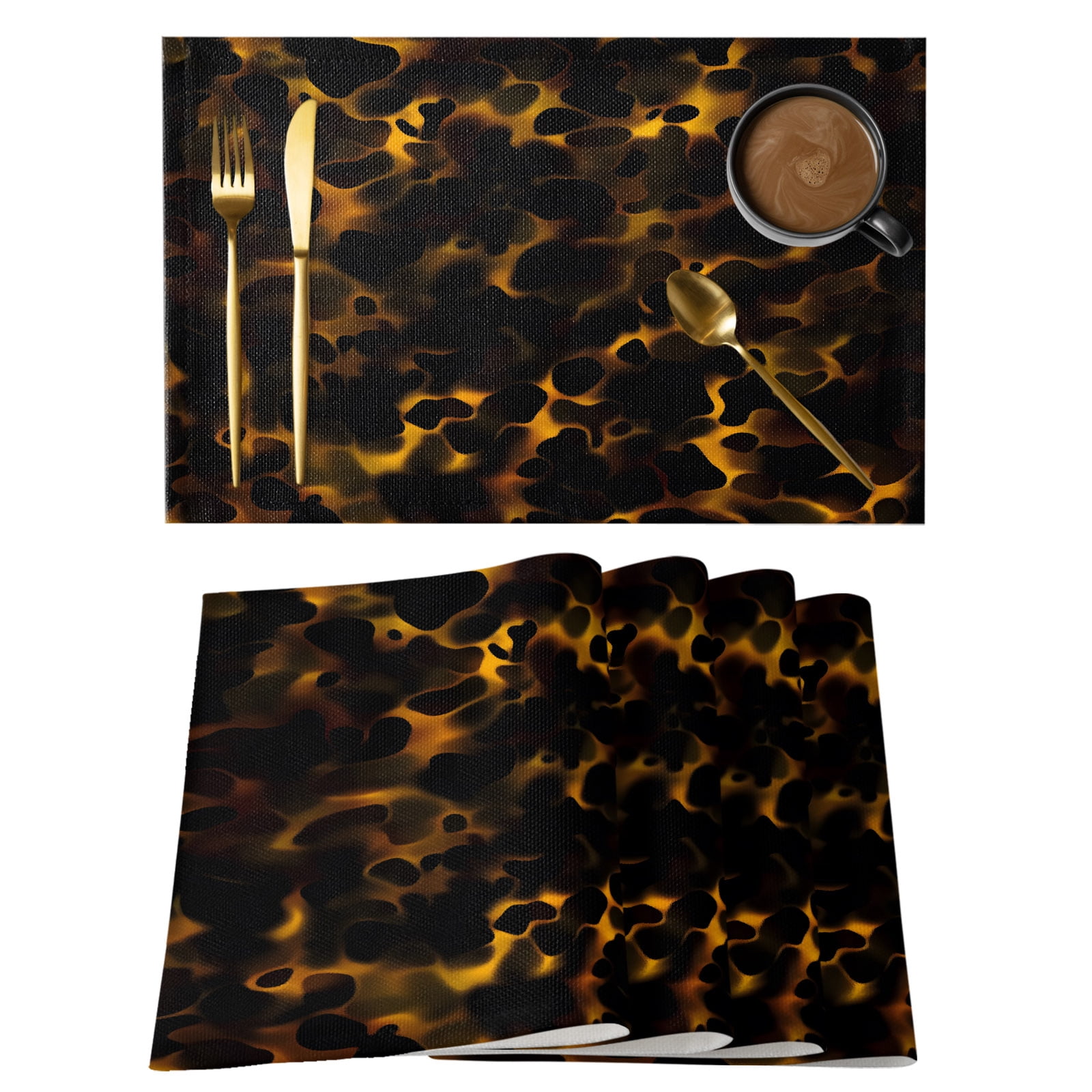 Black Yellow Orange Placemats Set of 6, Cotton Linen Fabric Place Mats ...