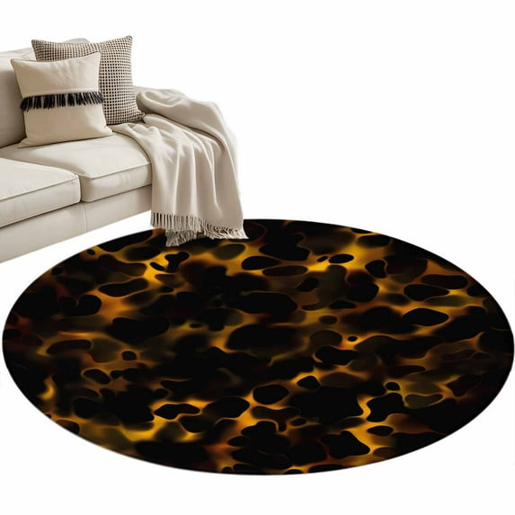 Black Yellow Orange Round Area Rug 4ft, Minimalist Abstract Art Washable Non-Slip Circle Rugs for Bedroom Living Room Kitchen, Soft Non Shedding Circle Carpet for Dining Room Dorm