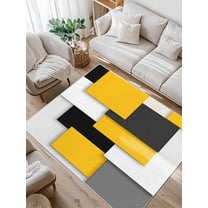 Black Yellow Patchwork Area Rug for Bedroom 5x7 Ft Abstract Geometric Art Super Soft fuzzy Throw Rug Non-Slip Fluffy Plush Indoor Floor Carpet for Living Room Nursery Home Decor