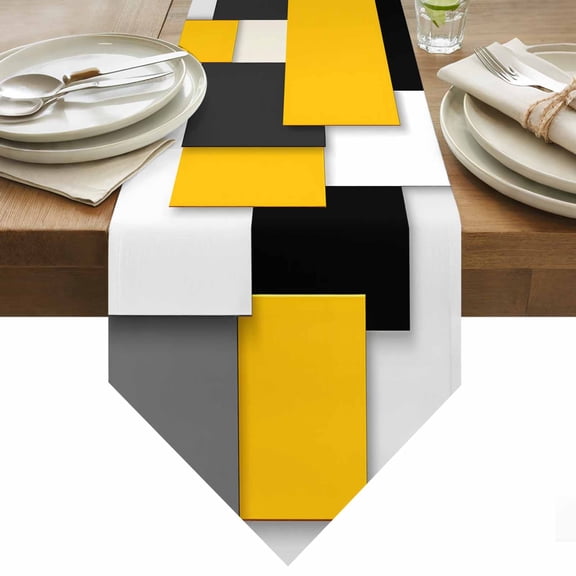 Black Yellow Patchwork Table Runner 36 Inches Long Abstract Geometric Art Table Runners for Dining Room Tabletop Dresser Scarf Home Party Banquet Wedding Holiday Decoration