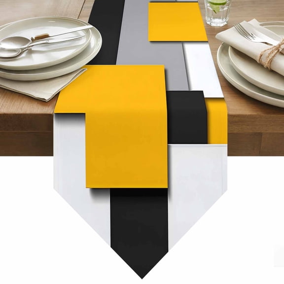 Black Yellow Patchwork Table Runner 36 Inches Long Geometric Abstract Art Table Runners for Dining Room Tabletop Dresser Scarf Home Party Banquet Wedding Holiday Decoration