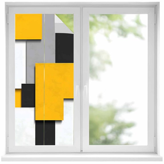 Black Yellow Patchwork Window Privacy Film Geometric Abstract Art Decorative Glass Window Film UV Blocking Static Cling Non-Adhesive Sticker Covering for Home Door 19.6 x 39.3 inches