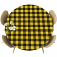 thumbnail image 1 of Black Yellow Plaid Round Tablecloth 36-44 Inch Round Fitted Table Cloth with Elastic Edge, Retro Country Buffalo Check Gingham Waterproof Table Cover Protector for Outdoor Picnic Party Dining, 1 of 6