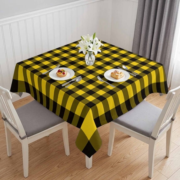Black Yellow Plaid Table Cloth Waterproof Tablecloths, Retro Country Buffalo Check Gingham Tablecloth Dining Table Cover for Kitchen Party Tabletop Outdoor, Square Tablecloth 54x54 Inch