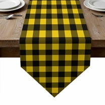 Black Yellow Plaid Table Runner Linen Burlap Table Runner 108 Inches Long Retro Country Buffalo Check Gingham Dresser Scarves for Kitchen Island Coffee Dining Room Party Holiday Decoration 13"x108"