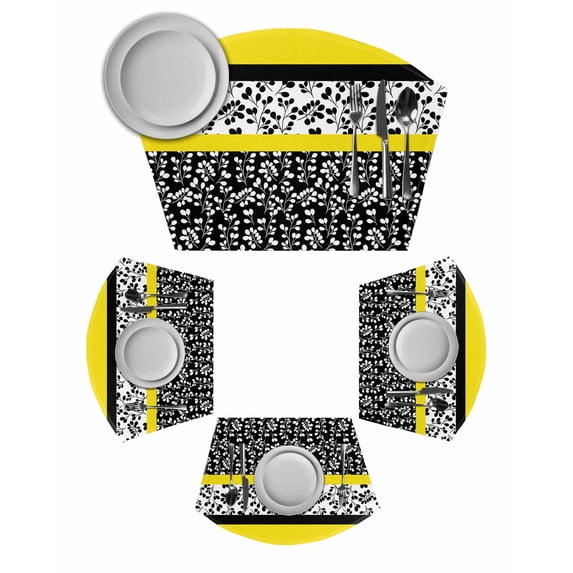Black Yellow Round Table Placemats Set of 4 Wedge Placemats, Garden ...