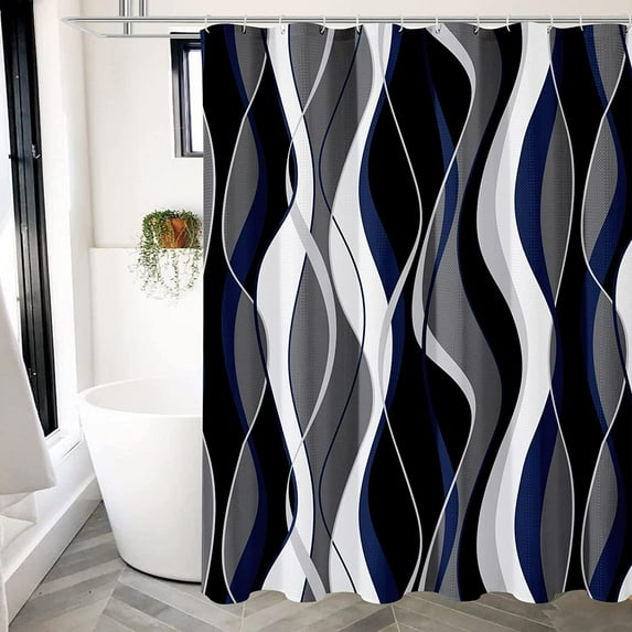 Black and Yellow Shower Curtain, Abstract Modern Grey and Yellow Bathroom Decor Accessories, Waffle Weave Textured Fabric Shower Curtain Set with Hooks, 72x72