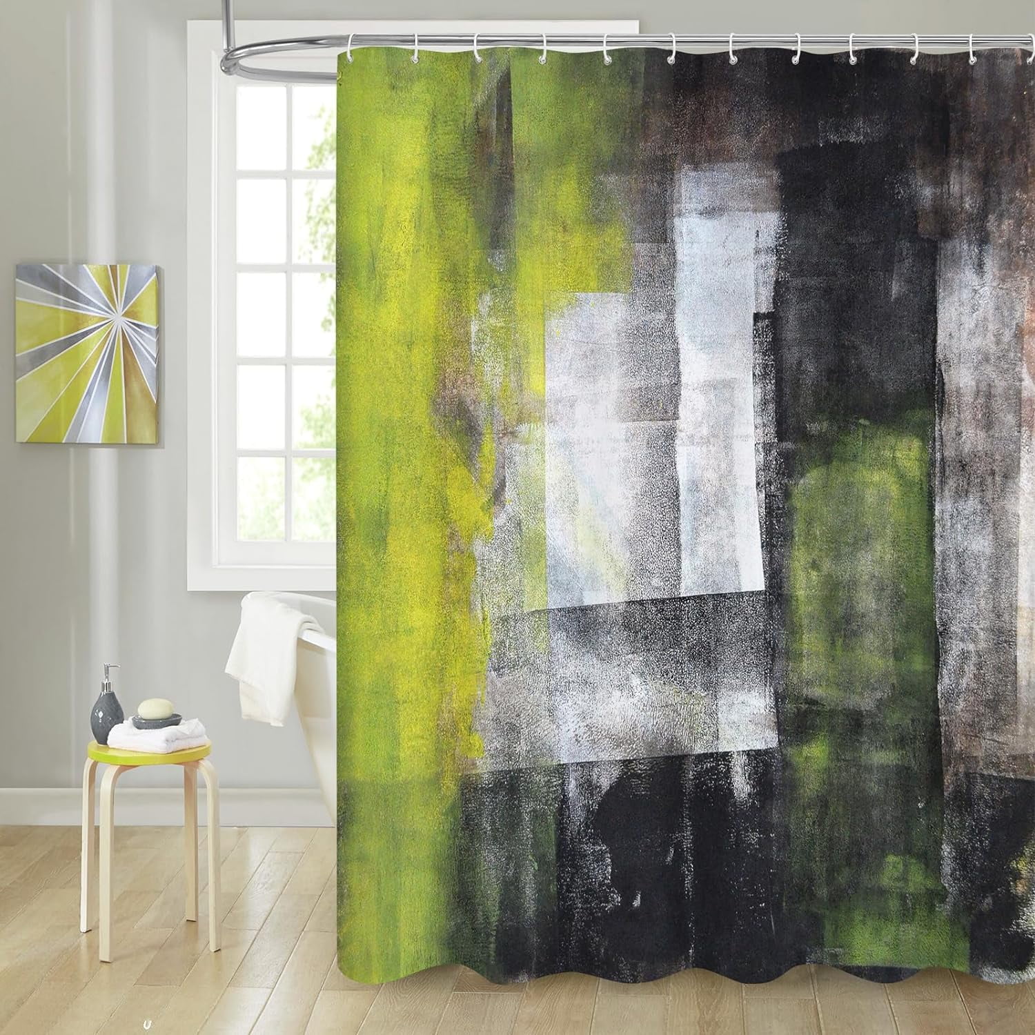 Black and Yellow Shower Curtains for Modern Bathroom Decor, Abstract Fabric Shower Curtain, Vintage Country Grunge Style & Paint Brush Graffiti Design, 72 x 72