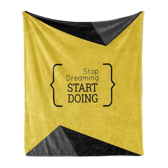Black and Yellow Soft Flannel Fleece Throw Blanket, Geometric Design with a and Wise Saying in Brackets, Cozy Plush for Indoor and Outdoor Use, 60" x 80", Black and Yellow, by Ambesonne
