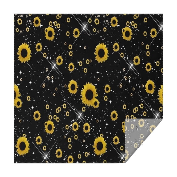 Black Yellow Star Sunflower Pattern Square Tablecloth,Waterproof Square Table Cover,Wipeable Spillproof Washable Table Cover for Home Kitchen Party Decor 52"x52"(132x132cm)