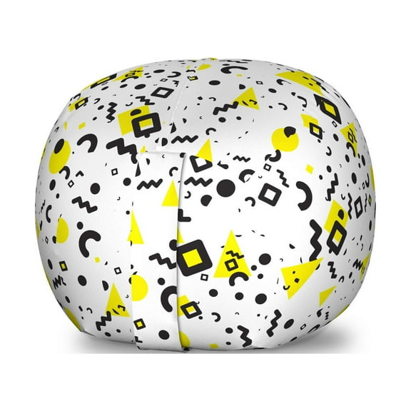 Black and Yellow Storage Toy Bag Chair, Prehistoric Patterns of Minimalism 80's 90's Years Memphis Style, Stuffed Animal Organizer Washable Bag, Large Size, Black Yellow White, by Ambesonne