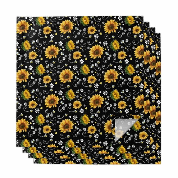 Black Yellow Sunflower Cloth Napkins, Summer Botanical Farmhouse Floral Washable and Reusable Dinner Napkins Set of 4, Table Napkin for Kitchen Party Birthday Wedding Hotel Housewarming 20"x20"