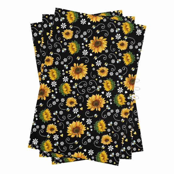 Black Yellow Sunflower Kitchen Towels Set of 3, Water Absorbent Dish Towel, Summer Botanical Farmhouse Floral Decorative Hand Towels - Quick Drying Cloth for Cooking Baking, 18x28 Inch