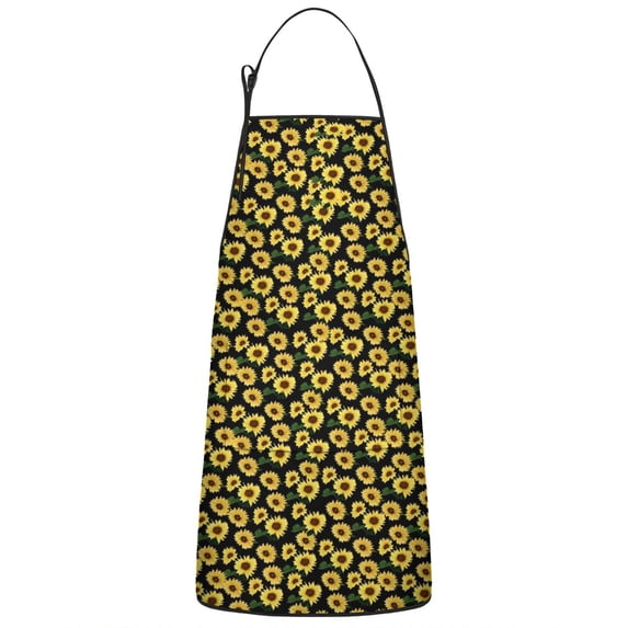 Black Yellow Sunflower Pattern Apron-Garden Aprons for Women with Pockets-Cotton Linen Waterproof Kitchen Cooking Gardening Aprons Adjustable for Kitchen,Cooking,BBQ and Salon 33x27 Inch