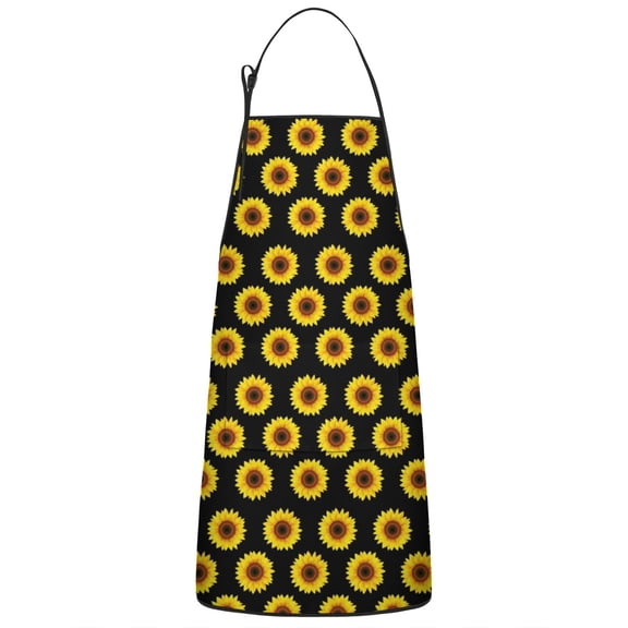 Black Yellow Sunflower Pattern Apron-Garden Aprons for Women with Pockets-Cotton Linen Waterproof Kitchen Cooking Gardening Aprons Adjustable for Kitchen,Cooking,BBQ and Salon 33x27 Inch