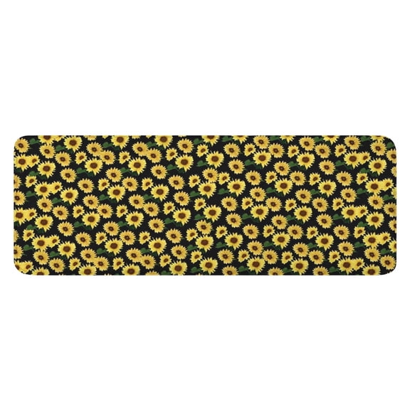 Black Yellow Sunflower Pattern Kitchen Rug Mat,Kitchen Runner Rugs Non Skid Washable,Decorative Kitchen Floor Mats for Kitchen,Sink,Laundry,17"x47.2"
