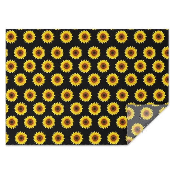 Black Yellow Sunflower Pattern Rectangle Tablecloth 60"x84",Waterproof Polyester Rectangle Table Cloth, Wipeable Spillproof Polyester Tablecloth for Dining, Camping, Indoor and Outdoor