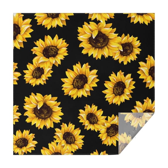 Black Yellow Sunflower Pattern Square Tablecloth,Waterproof Square Table Cover,Wipeable Spillproof Washable Table Cover for Home Kitchen Party Decor 52"x52"(132x132cm)