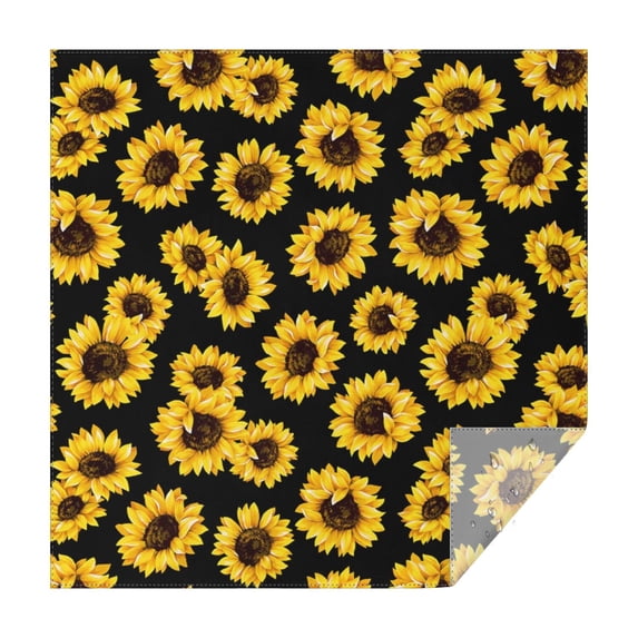 Black Yellow Sunflower Pattern Square Tablecloth,Waterproof Square Table Cover,Wipeable Spillproof Washable Table Cover for Home Kitchen Party Decor 52"x52"(132x132cm)
