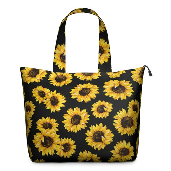 Black Yellow Sunflower Pattern Travel Tote Bags for Women Carry On,Large Weekender Bags for Women Travel,Multi Functional Duffle Bag for Work,Shopping,Sports