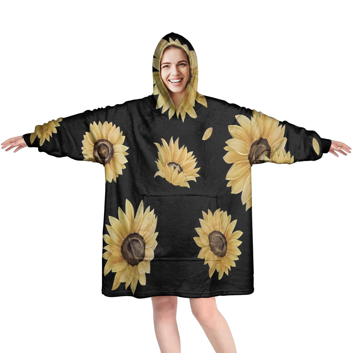 Yellow Kente Patterned Hooded Blanket - Teen & Adult