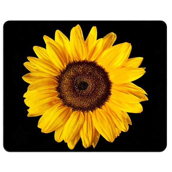 Black Yellow Sunflower Washable Rubber Base Mouse Pad with High Grade Texture for Laptop Desktop Computer Black