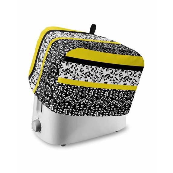 Black Yellow Toaster Cover 4 Slice, Large Kitchen Appliance Covers, Garden Floral Stripe Aesthetic Flower Boho Toaster Oven Cover with Loop, Bread Machine Cover Polyester Dust Cover Protection