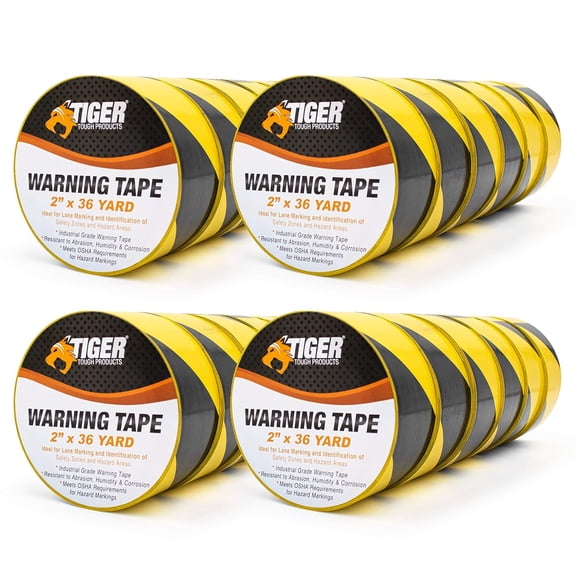 Black & Yellow Warning Tape Highly Visible, Conformable, Tear & Weather Resistant for Lane Markings, Safety Zones & Hazard Areas, 2 Inches x 36 Yards, 24 Rolls