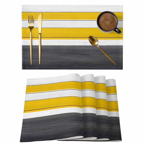 Black Yellow Wooden Placemats Set of 8 White Hardwood Plank Board Rural Place Mats Indoor Wipeable Table Mats Washable Cloth Dining Table Placemats for Kitchen Holiday Party Home Decor 13x19 Inch