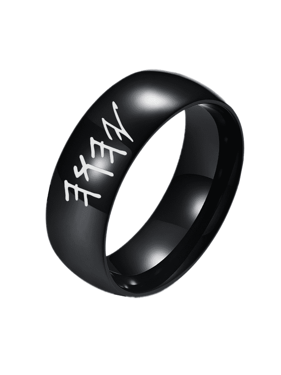 Black Yhwh Paleo Hebrew Polished Ring Jewish Yahweh Jehovah Tetragrammaton Symbol Plain Band Israeli Religious Jewelry Gifts, Size 7