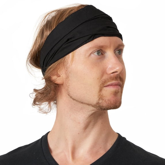 Black Yoga Bandana Scarf Headband - Womens Head Cover, Elastic, Boho Accessory