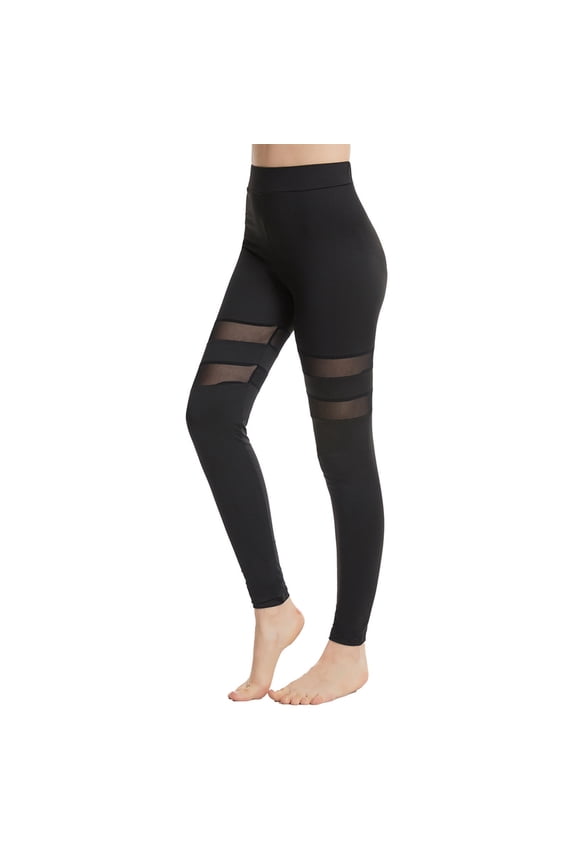 Black Yoga Leggings for Women, Butt Lifting Workout Pants Tummy Mesh Patchwork Stretchy Tights Leggings Black XXL
