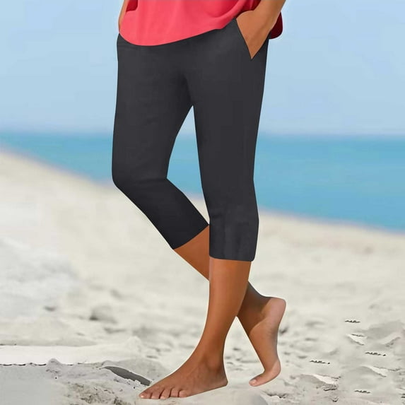 Black Yoga Pants Women Summer Jogging Bottoms High Waist Sports Trousers Short Plain Sports Leggings Elastic Waist Yoga Trousers Casual Slim Fit Running Sweatpants Womens Fashion