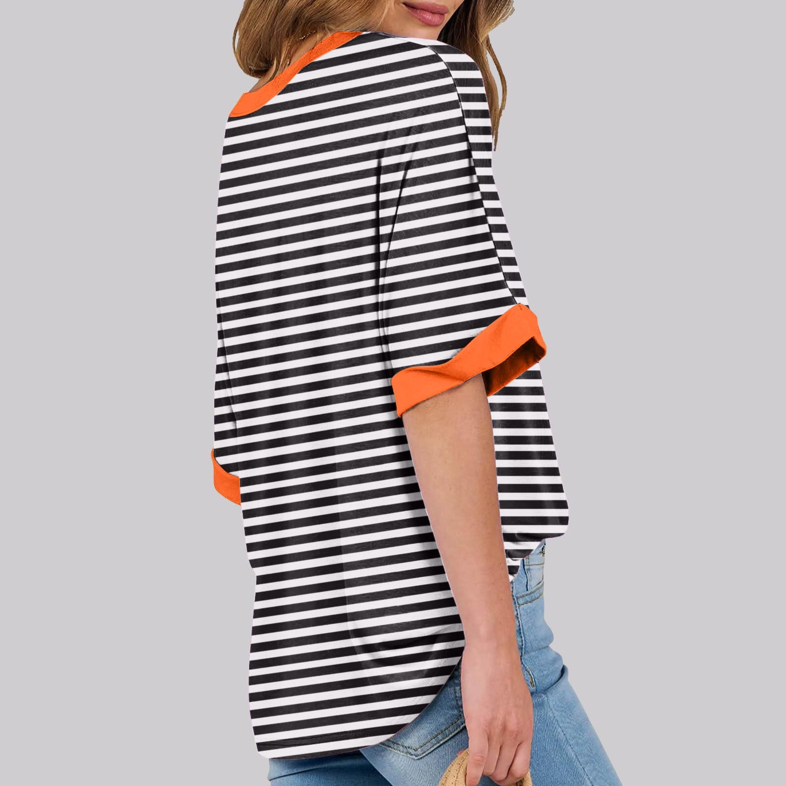 Black Young Adult Tops Gradient Graphic Tees for Women Summer Casual ...