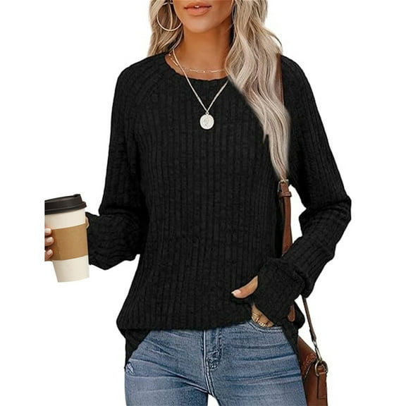 Black Young Adult Tops Women's Long Sleeve Tops Crewneck Basic Lightweight Fall Shirt with Thumb Holes Plus Size Tops for Women
