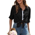 thumbnail image 1 of Black Young Adult Tops Womens Daily Casual Linen Button Down Shirts Long Sleeve Shirts Tops Casual Collared Blouses Loose Fit Shirt Plus Size Tops for Women, 1 of 5