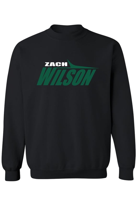 Black Zach Wilson Jets Black Stealth Logo Crew Neck Sweatshirt ADULT