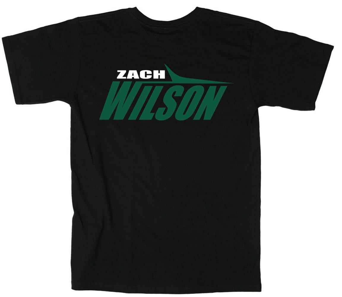 Black Zach Wilson Jets Black Stealth Logo Tshirt ADULT