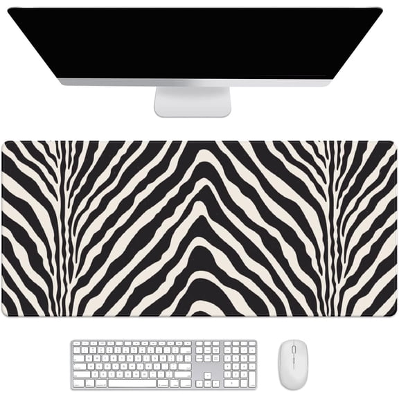 Black Zebra Print Desk Mat, Desk Accessory, Cute Workspace, Trendy Workspace, Trendy, 35.4x15.7in Large Gaming Mouse Pad, Cute Desk Topper, Pretty Desk Pad